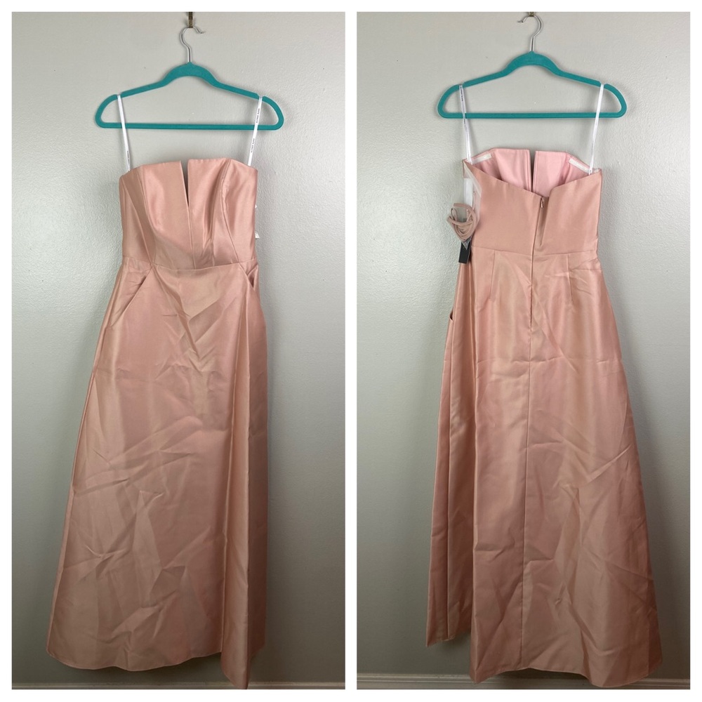 NWT Alfred Sung | Strapless Satin Twill Notch Dress in Toasted Sugar 8
